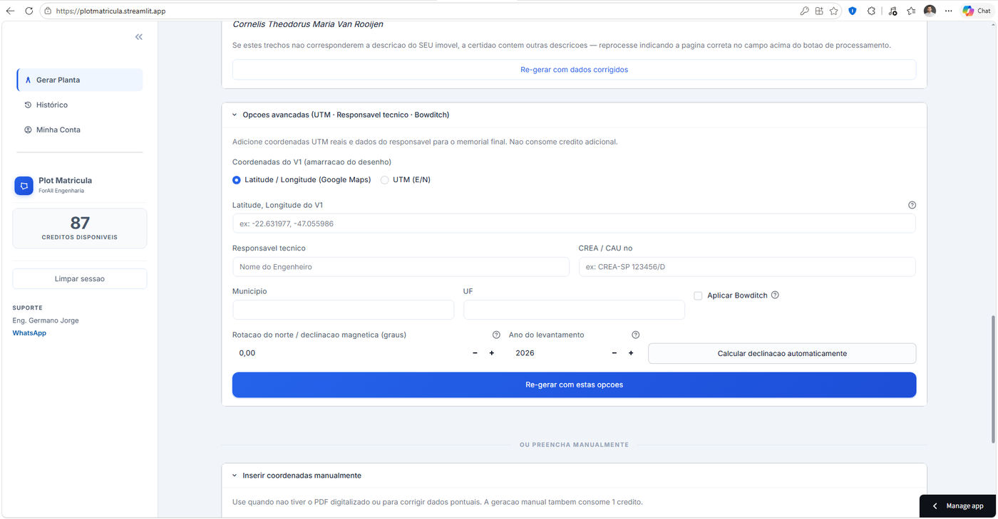 Opções avançadas: coordenadas por Google Maps e cálculo automático de declinação magnética